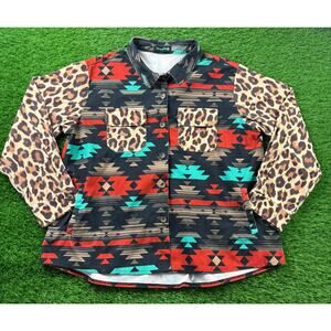Sterling Kreek Sz 2XL Aztec Leopard Print Shacket Jacket Corduroy Western Boho